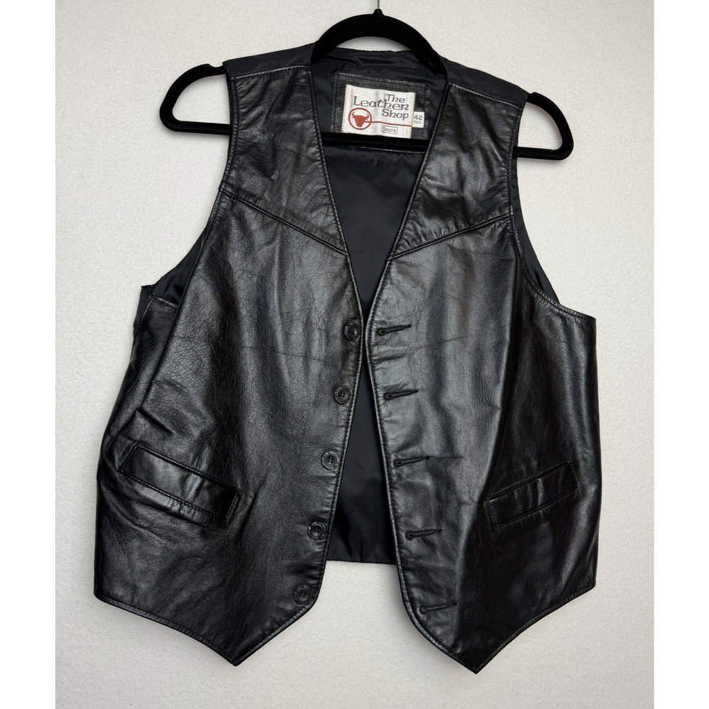 Sears The Leather Shop Vintage Leather Button Up Vest Men's Size 42 Regular